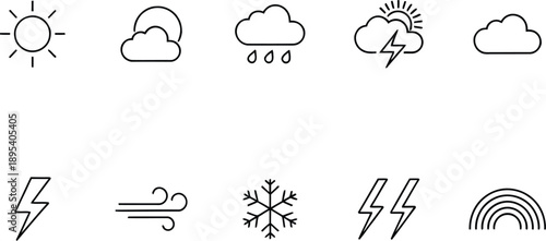 A set of weather icons on a white background