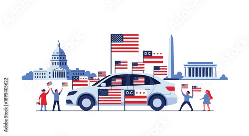 Celebrating America's Independence Day with a Patriotic Car Parade and Iconic Landmarks