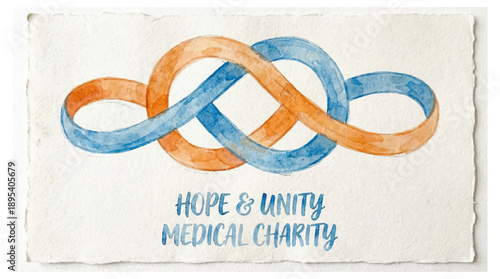 Interconnected orange and blue loops symbolizing hope unity and medical charity on white background