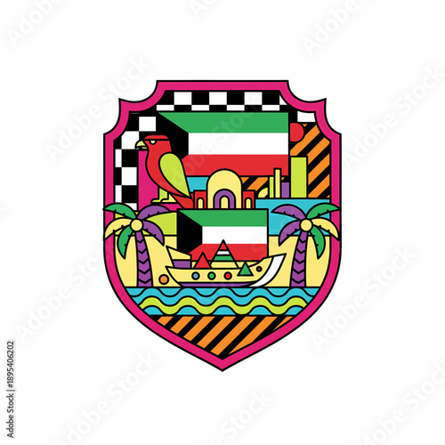 Kuwait Coat of Arms Emblem - Vibrant Modern Design with National Symbols