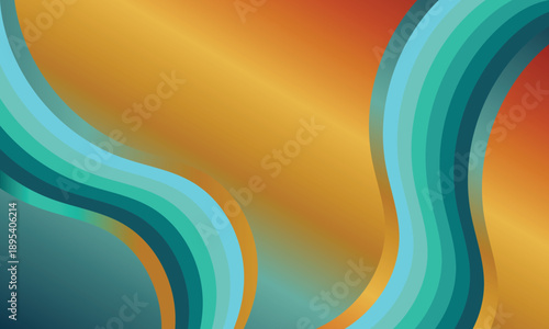 Abstract wavy multi layered teal and gold gradient background