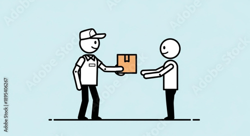Delivery person handing a package to a customer illustration.