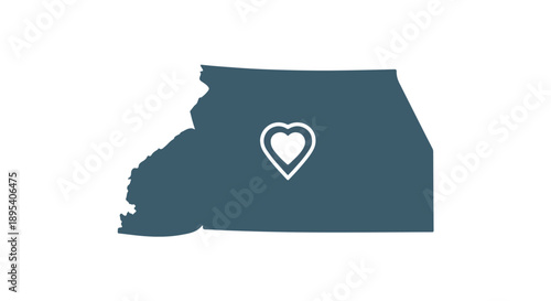 Minimalist map outline in teal with a heart, symbolizing community love, local pride, and heartfelt connection to a specific region or area