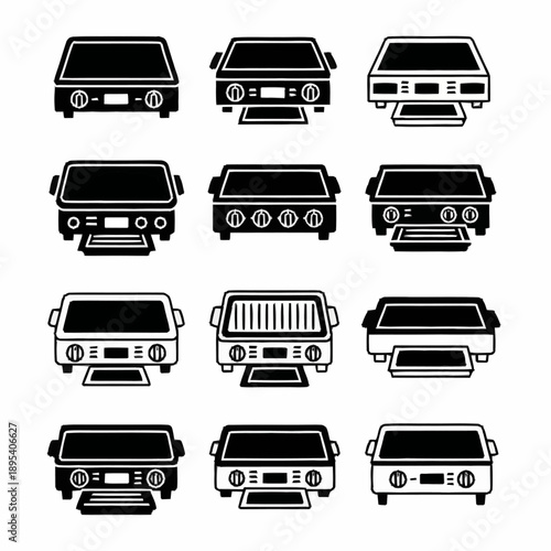 Tableau sur toile Collection of electric grill and griddle icons in a minimalist black and white style