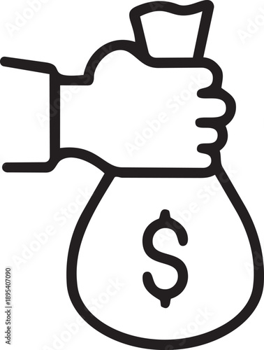 Money Bag in Hand: a simple illustration depicts a hand firmly grasping a money bag, the universally recognized symbol of wealth and financial transactions.