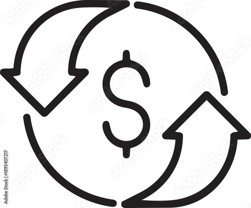 Financial Cycle: A simple illustration of a dollar sign enclosed in a circular arrow, symbolizing the cyclical nature of finance and economic flow.
