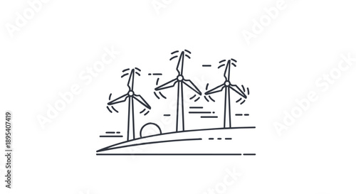Wind turbines on a hill with motion lines illustration