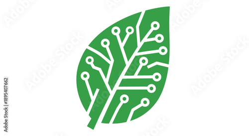 Green leaf with circuit board design