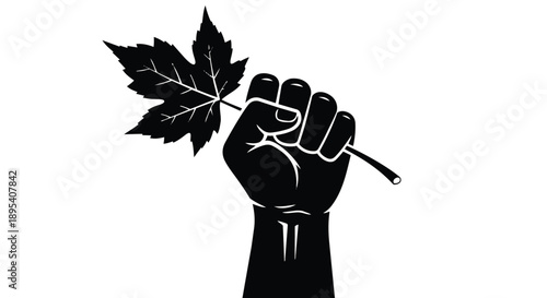 Black fist holding a marijuana leaf