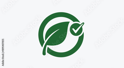 Tableau sur toile Green leaf logo with checkmark in circular design