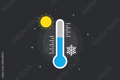 Vector illustration of a Thermometer Icon with Sun and Snowflakes Representing Temperature and Weather Changes.