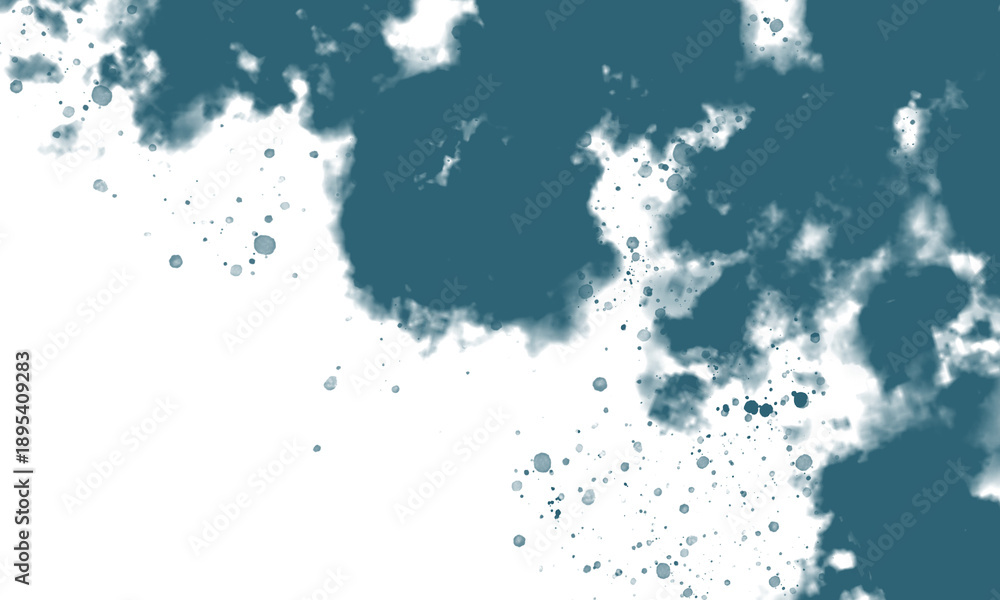 Obraz premium Teal watercolor ink blotches on transparent grid background design