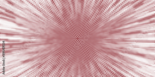 Red halftone concentric circle background. Rippled sonic wave ring wallpaper. Dotted radial gradient texture. Vector rasterized rough backdrop for epicenter, target, radar signal, vibration concept