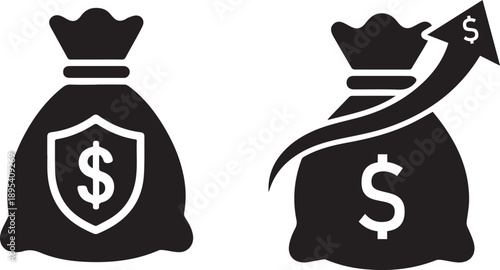 Rising profits visualization with dollar symbol bag ideal for financial presentations, business articles, marketing blog posts, and investment websites