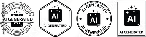 AI generated badges set modern artificial intelligence labels black vector illustration isolated technology stamp icons collection
