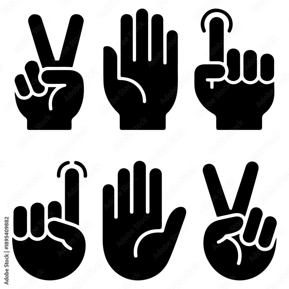 Fototapeta premium Collection of Black Silhouette Hand Gestures and Signs