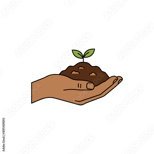 Human hand holding soil with green sprout isolated on white background concept of ecology growth and sustainability