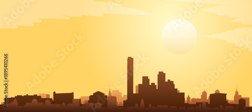 Golden yellow panoramic poster of the city skyline with misty background buildings and clouds of MIAMI, FLORIDA
