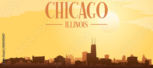 Golden yellow panoramic poster of the city skyline with misty background buildings and clouds of AUSTIN, TEXAS