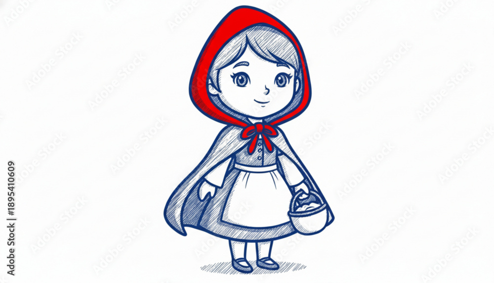 Fototapeta premium Cute Little Red Riding Hood Sketch Illustration