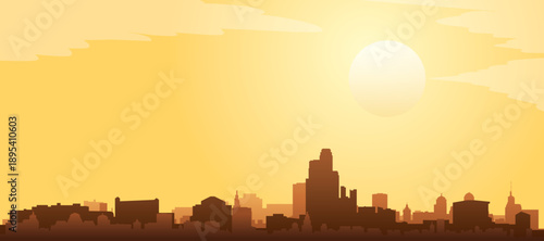 Golden yellow panoramic poster of the city skyline with misty background buildings and clouds of GRAND RAPIDS, UNITED STATES