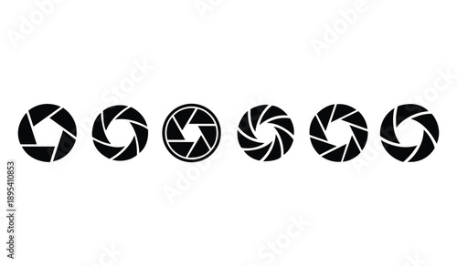 Aperture shutter blades collection camera lens diaphragm icons set black graphics