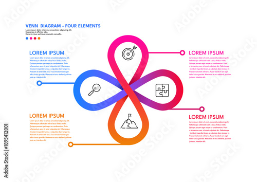 Venna diagram - four elements business infographic, vector illustration