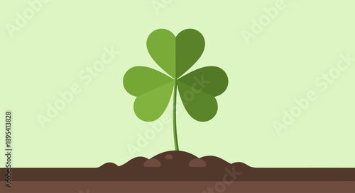 A vibrant flat design illustration depicting a shamrock plant emerging from the ground, symbolizing growth and the spirit of St. Patrick's Day
