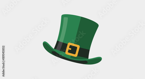 A crisp flat design illustration of a traditional green leprechaun hat with a buckle, an iconic symbol of St. Patrick's Day and Irish folklore