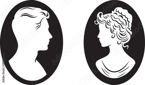 Classic Man and Woman Cameo Profiles Vintage Victorian Portrait Silhouette