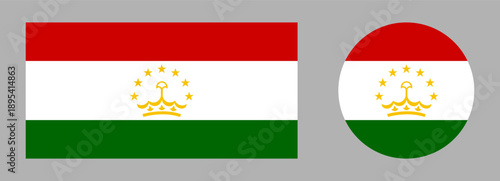 Republic of Tajikistan flag. Tajikistan flag circular, rectangle icon templates. Round, rectangular flag of Tajikistan. Tajikistan country flag circle badge.