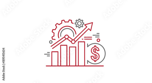 Financial growth concept with gear and dollar sign in red and green