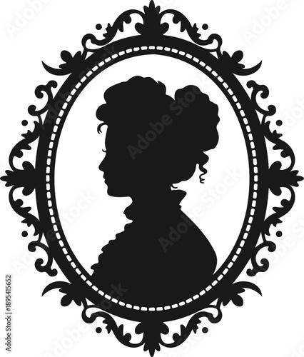 Ornate Baroque Style Woman Silhouette Portrait in Floral Decorative Frame