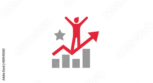 A red stick figure jumping up with arms raised in celebration on a graph