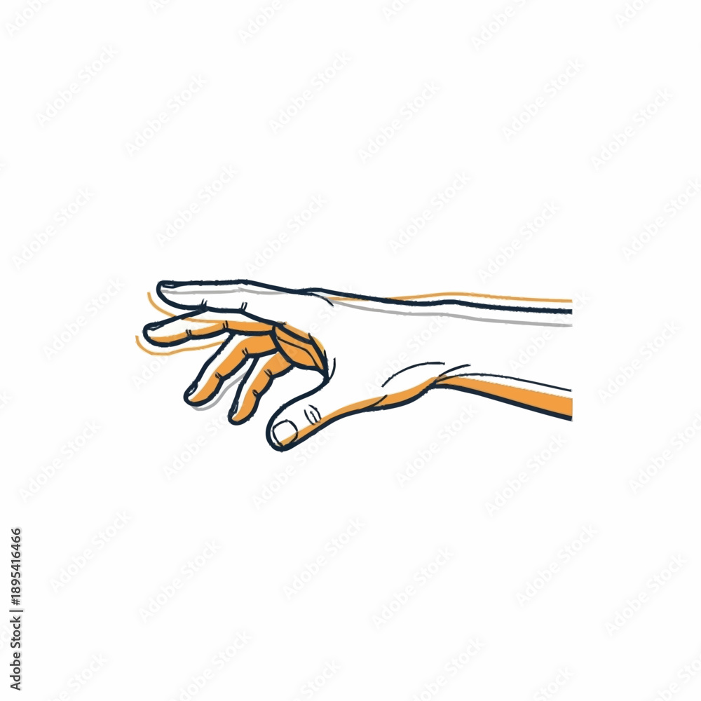 Obraz premium Reaching Hand Illustration with Stylized Outline.