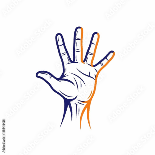Open Hand Illustration Showing Five Fingers Raised.