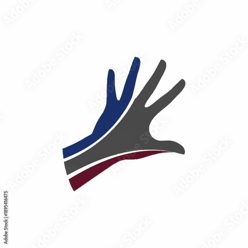 Stylized Hand Logo with Blue, Gray, and Red Stripes.
