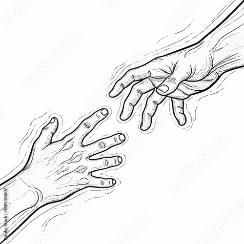 Two hands reaching out to each other in a sketch style.