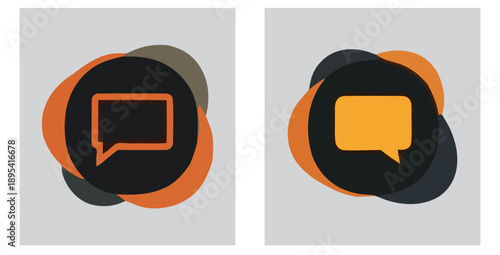 Two distinct modern communication icons featuring colorful abstract shapes representing chat bubbles for messaging apps or customer support interfaces