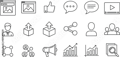 Social Media Sharing and Analytics Line Icons Set