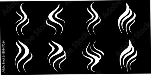 Abstract white steam or smoke rising shapes against a black background