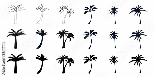 Collection of palm tree silhouettes in varying shades and styles