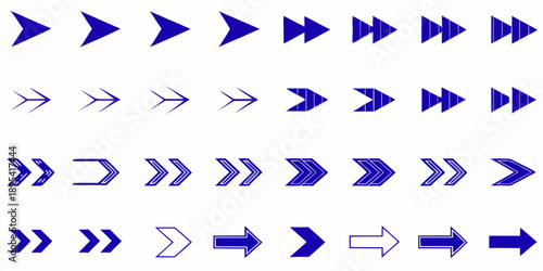 Arrangement of blue arrow icons in varying sizes and orientations