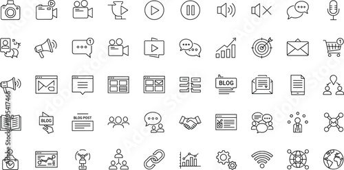 Digital Marketing Media and Communication Line Icons Set