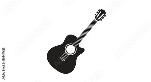 Simple black silhouette of an acoustic guitar on a white background