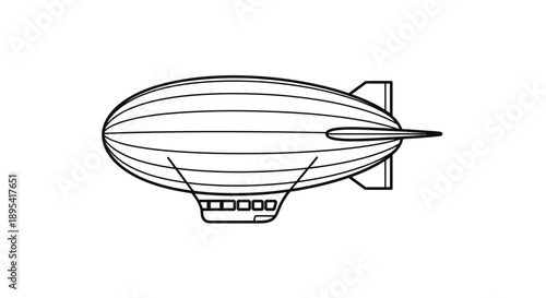 Simple line drawing of a classic airship or blimp in profile view
