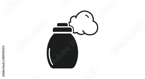 Simple black icon depicting a jar with a cloud of smoke rising