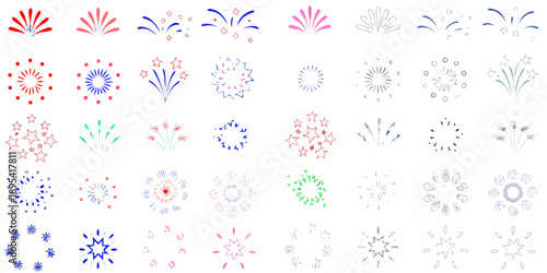 Collection of colorful firework displays arranged in a grid pattern