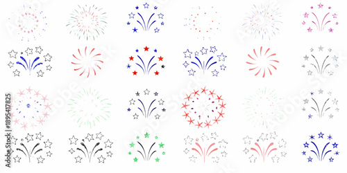 Collection of colorful firework illustrations on a white background