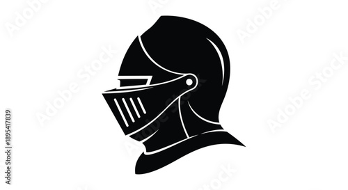 A black silhouette of a medieval knight s helmet in profile view